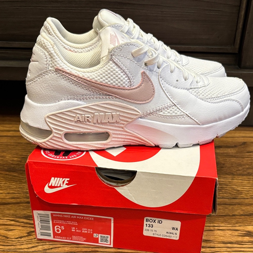 Nike Women's Air Max Excee White and Pink Sneakers